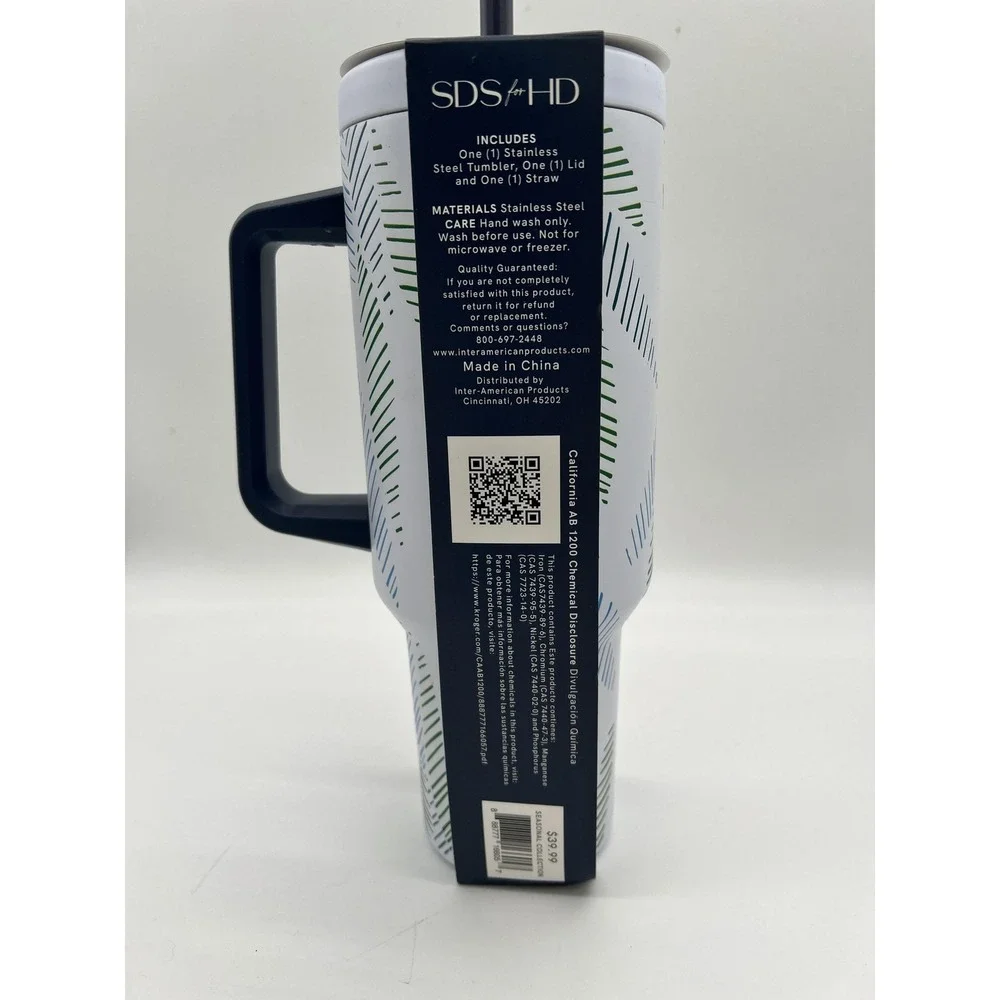 SDS for HD Stainless Steel Tumbler 40oz Lid Straw‎ Handle Reusable Insulated Cup